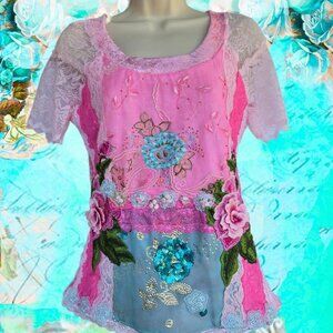 Garden of Roses Velvet Blouse | Roselani Jasmin | Size Small